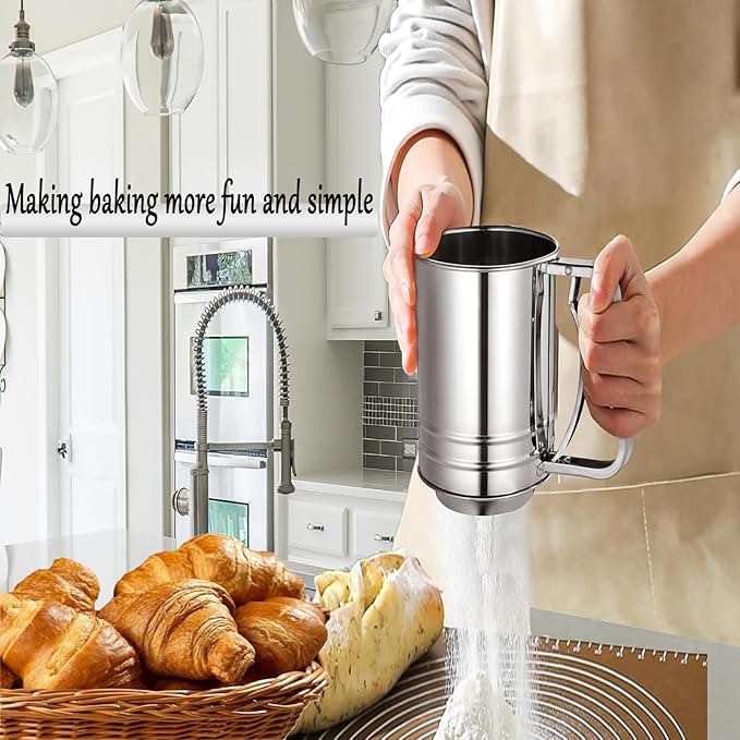 Flour Sifter, Stainless Steel 3 Cup Flour Sifters for Baking, 3 in1 Sifter for Baking with Powdered Sugar Shaker Duster and Flour for Baking Cakes, Pies, Pastries, Desserts and Cupcakes