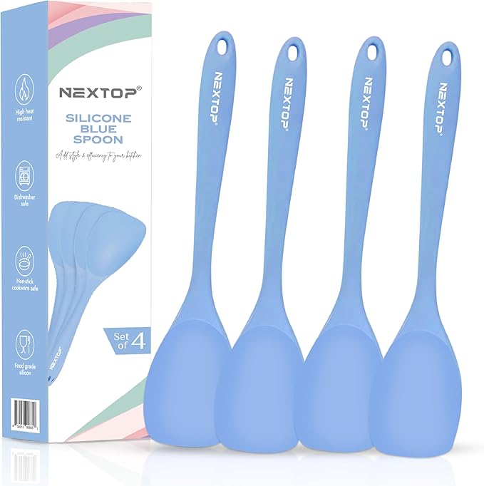 NEXTOP Silicone Spatula Set of 4 - Multipurpose Seamless Silicone Spoon Spatula for Mixing and Cooking - Heat Resistant Flexible Kitchen Utensils for Blending, Stirring, and Baking - Blue