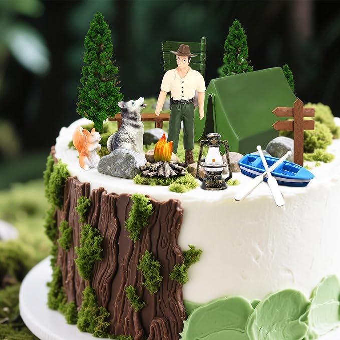 Knana 14Pcs Camping Cake Topper Camping Cake Decorations Camping Theme Decorations for Forest Themed Birthday Party Supplies
