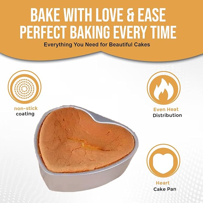 Heart cake pan Set, 1 Piece of Heart Cake Pan with 60 Pcs Parchment Papers, 8 Inch Aluminum Heavy Duty Layer Cake Mold, Non-Stick Baking Tin for Wedding Birthday Valentine's Day