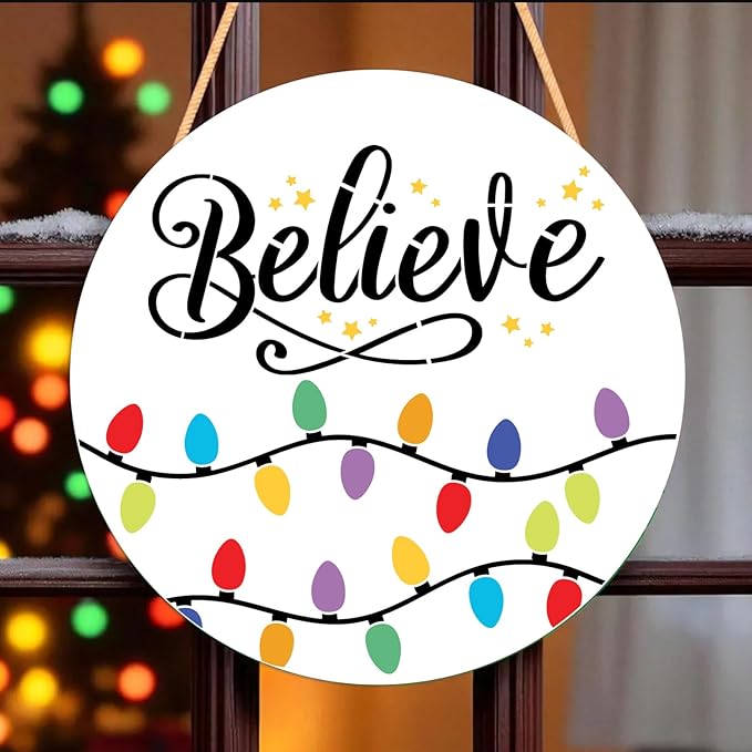 Christmas Stencils for Painting on Wood 12" Christmas Stencils for Crafts Reusable Xmas Holiday Stencil for Door Mats Round Hanger Fabrics Decor
