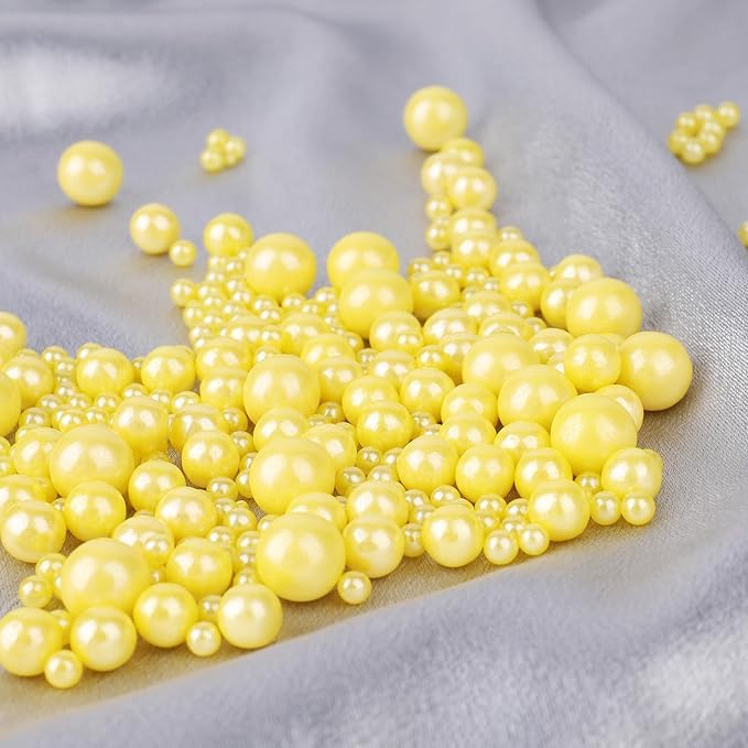 Yellow Pearl Sprinkle for Cake Decorating, 4 Sizes Sugar 130g/4.6oz, Cupcake, Ice Cream, Donuts, Macaron Toppings Supplies (2mm, 4mm, 7mm, 1cm)