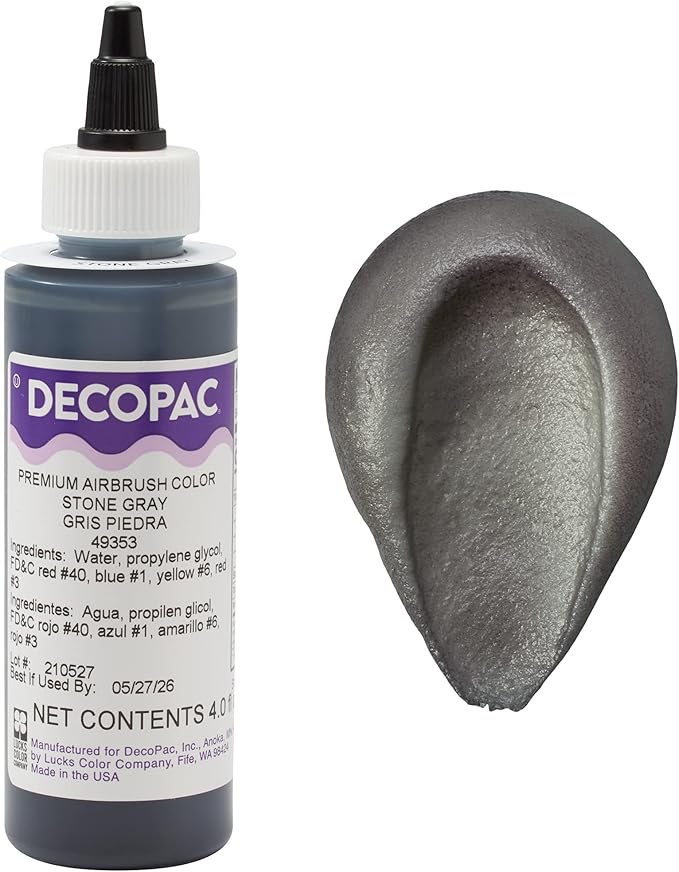 DECOPAC Food Coloring, Airbrush Food Color, Edible Airbrush For Cake Decorating, Cookie Airbrush Coloring, Food Airbrush Kit Add-on, Airbrushes For Cake Decorating 4 Fl Oz - Stone Grey