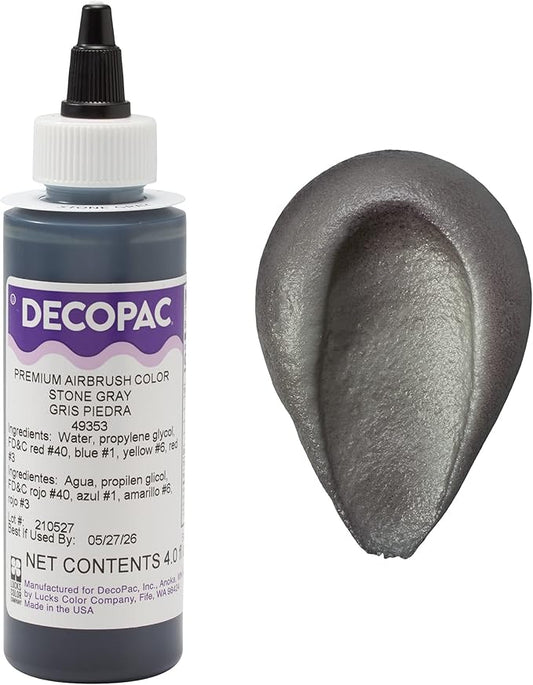 DECOPAC Food Coloring, Airbrush Food Color, Edible Airbrush For Cake Decorating, Cookie Airbrush Coloring, Food Airbrush Kit Add-on, Airbrushes For Cake Decorating 4 Fl Oz - Stone Grey