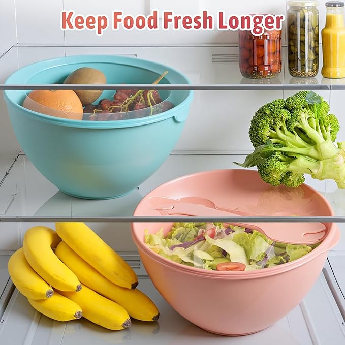 8 Piece Plastic Mixing Bowls with Lids Set - Microwave Safe Kitchen Plastic Bowls for Preparing, Serving and Storing - Dishwasher Safe Large Nesting Mxing Bowl Set Bowls with Mixing Spoon and Fork