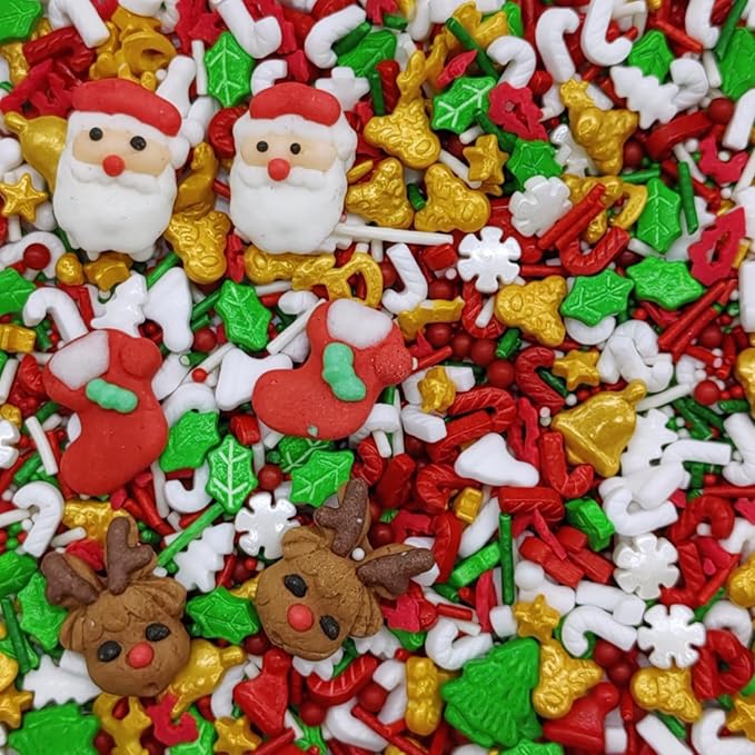 Christmas Sprinkles Santa Claus & Deer & Christmas stocking Cake Decorations Topper Edible Themed Sprinkles For Gingerbread House, Cake, Cookies, Chocolate Desserts,Ice Cream 4.58OZ