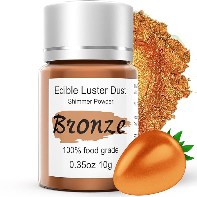 Bronze Luster Dust Edible Glitter for Cakes Cocktails – 10g Colaele Edible Shimmering Dust for Chocolates, Metallic Food Coloring Powder for Cake Decorating Edible Glitter for Drinks, No Gluten,Vegan