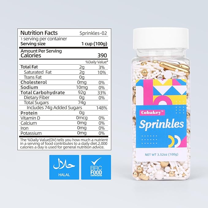 Gold Sprinkles for Cake Decorating 3.5 Ounces, Edible Gold White Silver Sprinkles for Cupcake Topper, Cookiess, Perfect for Wedding, New Year’S Eve Party