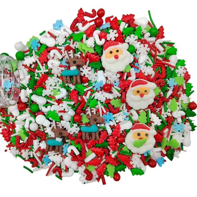 Homankit Christmas Sprinkles for Cake Decorating Edible Reindeer Santa Claus Sprinkle Mix Cake Cupcake Toppers Cookie Dessert Decorations 3.53 Ounces