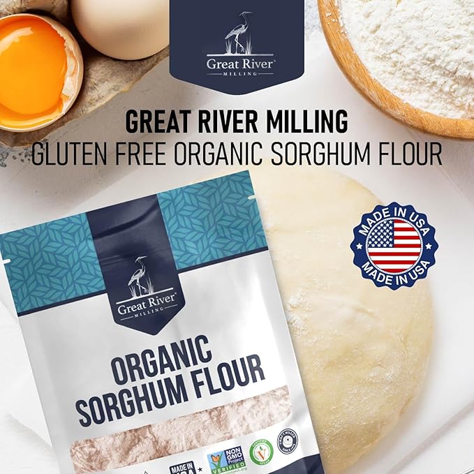 Great River Milling Organic Sorghum Flour | Gluten Free Whole Grain Flour | USDA Organic, Non-GMO, Kosher, Vegan Certified | Mild, Versatile Baking Ingredient for Breads, Cookies & Batters | 5 Lb