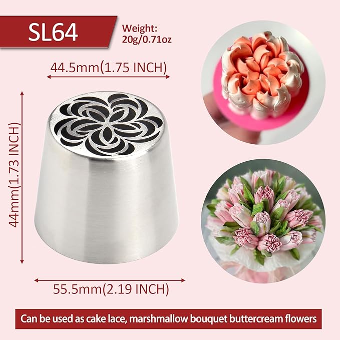 Extra Large Russian Piping Tips for Marshmallows Stainless Steel Flower Frosting Nozzles many styles Cake Decorating Baking tool for Buttercream, Cupcakes Cookies(SL64)