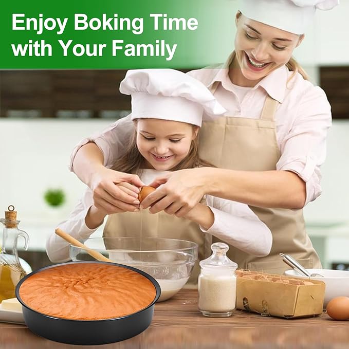 8 Inch Cake Pan, Premium Round Cake Pans Set of 3, Durable Circle Cake Pan with 100 Pieces Parchment Paper, Non-Toxic & Healthy Deep Cake Baking Pans Tins for Birthday Christmas, Dishwasher Safe