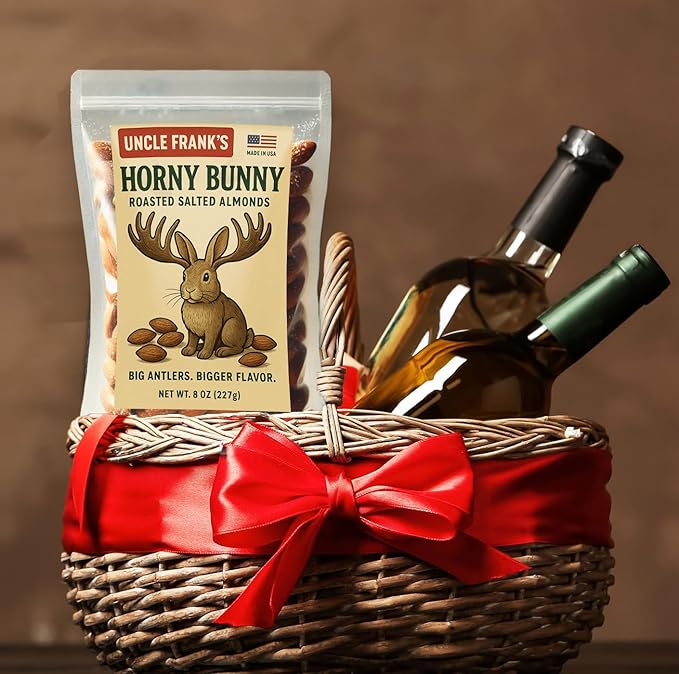 Uncle Frank’s Horny Bunny - 8oz of Moose Themed Roasted Salted Almonds with a Wild Side - Big Antlers - Bigger Flavor - Easter Basket Filler for Adults