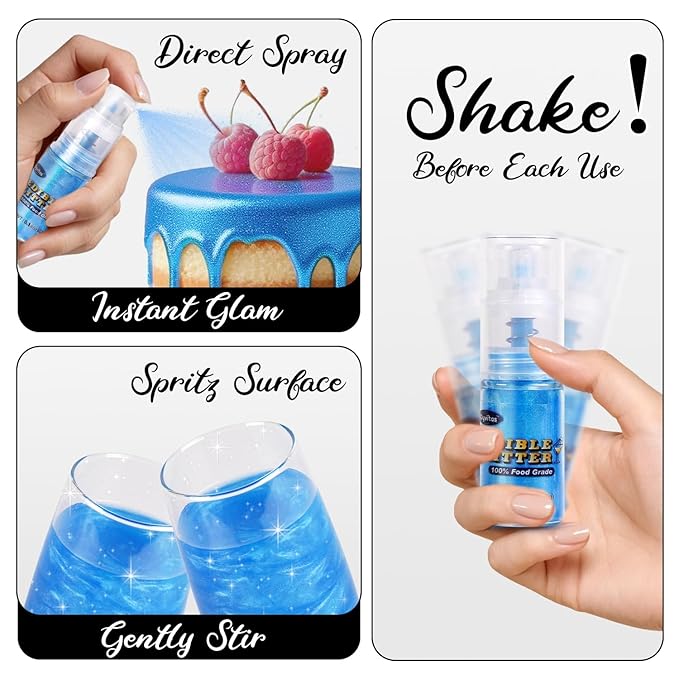 Blue Edible Glitter Spray 5g, Shimmer Edible Glitter for Cocktails, Food Grade Luster Dust for Beverages & Cake Decorating, Drinks, Baking, Chocolate