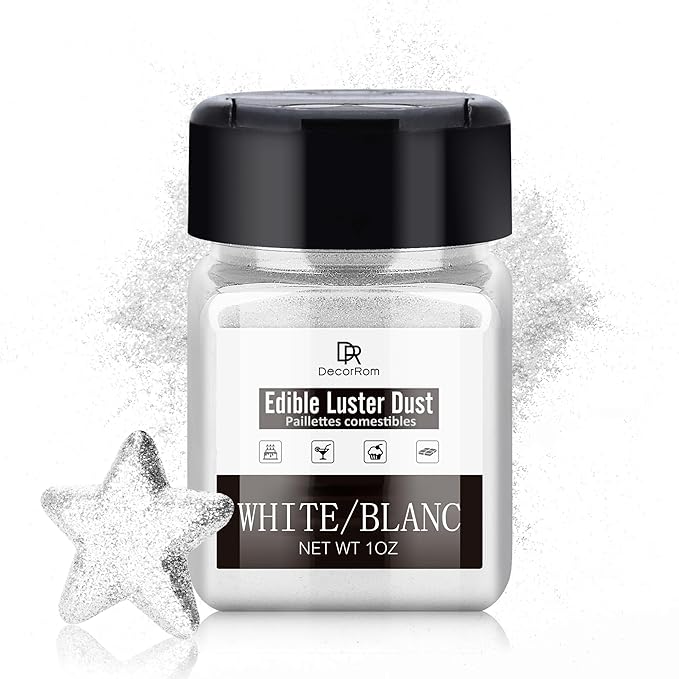 Edible Glitter - 1oz Luster Dust Edible Food Grade Glitter for Cocktail, Cake Decorating, Baking, Drinks - Shimmer Dust Powder, Metallic Food Coloring Powder for Icing, Fondant, Candy, Cookie (White)