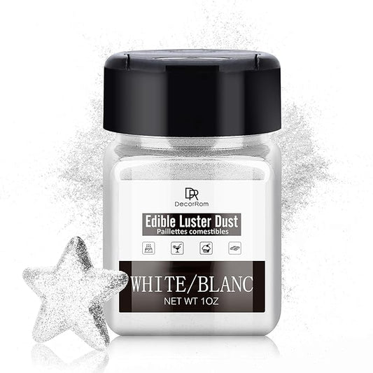 Edible Glitter - 1oz Luster Dust Edible Food Grade Glitter for Cocktail, Cake Decorating, Baking, Drinks - Shimmer Dust Powder, Metallic Food Coloring Powder for Icing, Fondant, Candy, Cookie (White)
