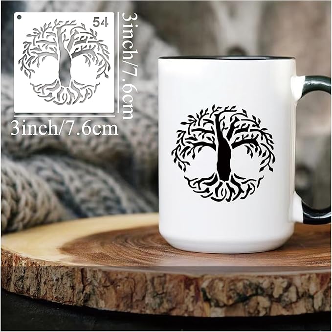 Small Stencils for Painting on Wood Reusable, 3 Inch Reusable Stencil for Craft Ornament Paint Template Stencils for Wall Card Rock Wood Signs Coasters Canvas Home Decor(Tree)