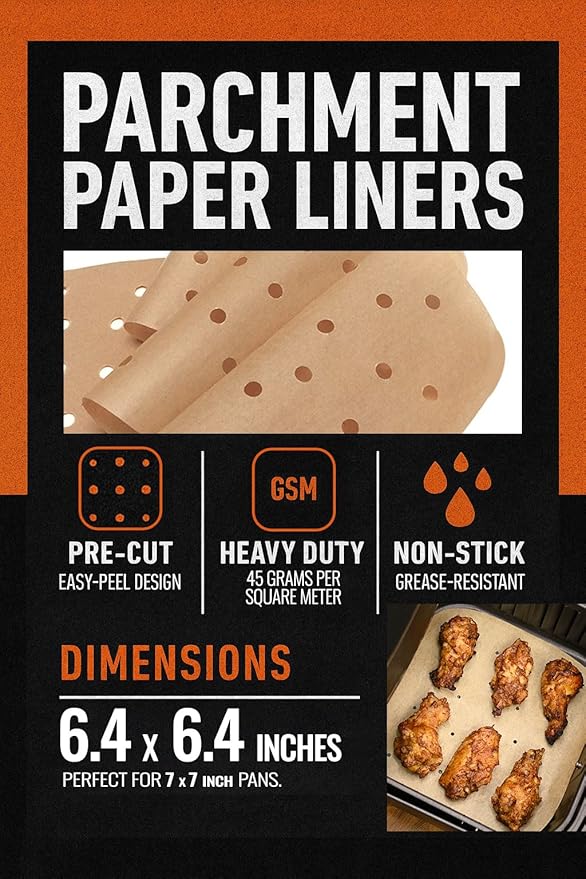 Air Fryer Small Parchment Paper Sheets Compatible with Instant Pot, Ninja, Bella, Natural Unbleached Steaming Paper, Hamburger Patty Pre-Cut Liners, Heavy Duty and Non Stick