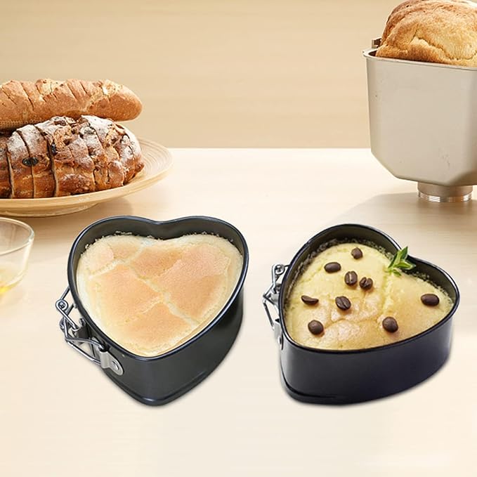 2PCS Springform Pan Cake Mold Heart Shape, Cake Pan Carbon Steel Mini Cake Molds for Baking with Removable Base Nonstick Cheesecake Pan Mini Cheesecakes, Pizz