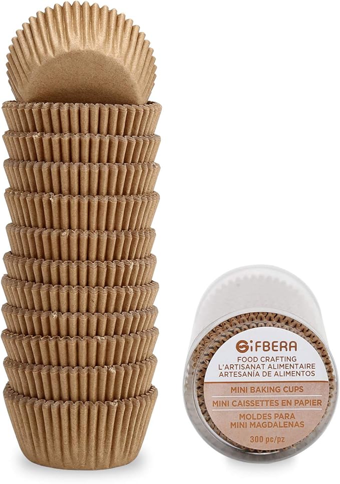 Gifbera Natural Mini Cupcake Liners Odorless Greaseproof Paper Muffin Baking Cups 300-Count, Natural Color