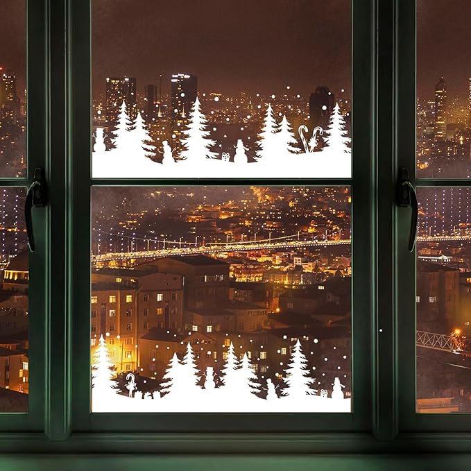Christmas Stencils for Window Glass Large Christmas Stencil for Crafts Reusable 53.1” Winter Forest House Village Holiday Drawing Templates for Painting on Window Glass Doormat Wood Sign