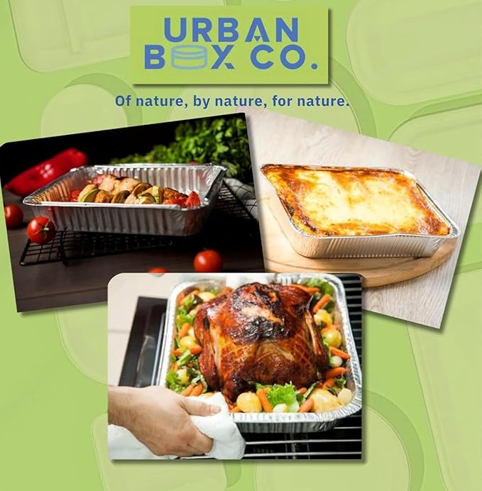 Urban Box Co. Half Size Deep Aluminum Pans 9x13 (40 pack): Extra Heavy Duty, Disposable Foil Pans for Bakeware, Roasting, Chafing, Steam Table Tray, Cake & Oven Pan (40, No Lid).