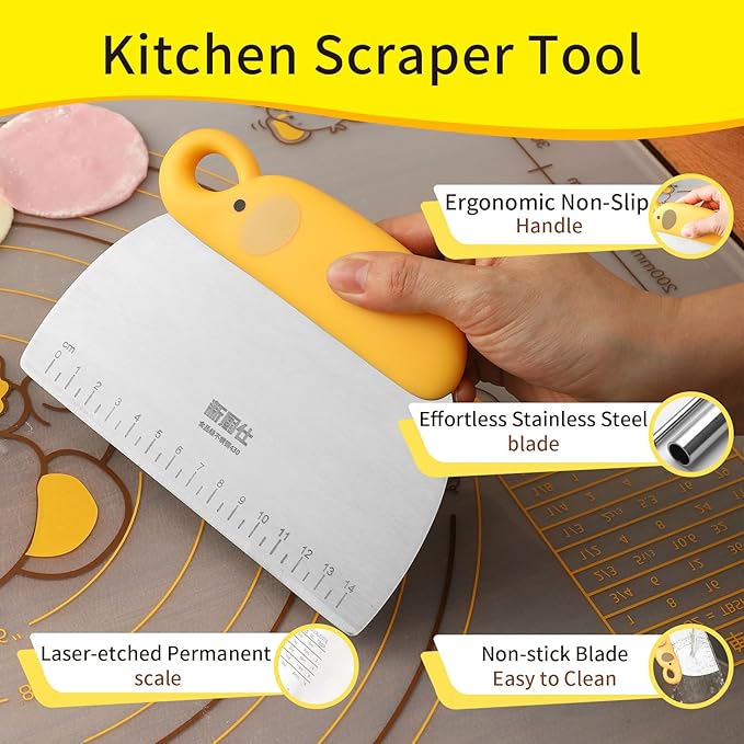 Cute Elephant Dough Scraper/Effortless Pizza Cutter, Stainless Steel Pastry Cutter with Scale, Ergonomic Handle Bread Slicer, Durable Veggie Chopper, Multi-Use Kitchen Scraper Tool for Baking Cooking