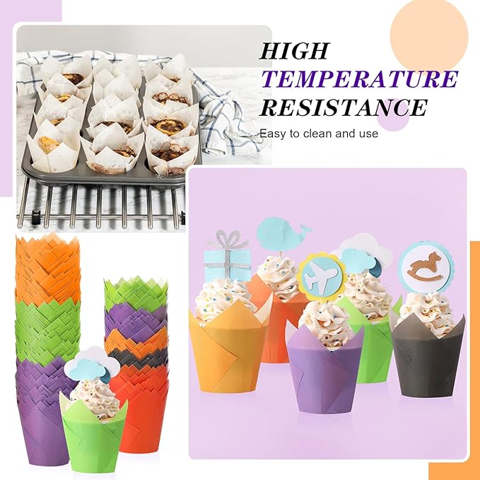 Havawish 500 pcs Tulip Cupcake Liners, Party CupCake Baking Liners Greaseproof Wrappers Muffin Liner Holders for Wedding Birthday Baby Shower Holiday Party Baking Cups(Colorful,Standard Size)