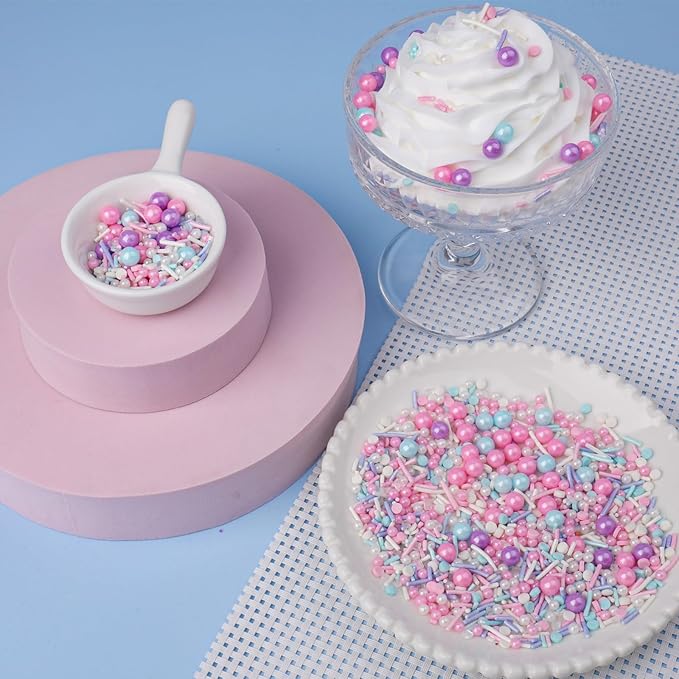 Pastel Sprinkles for Cake Decorating, Pink Purple Blue White Sprinkles Mix Jimmies, 150g/5.3oz, Confetti for Baking, Cookies, Cupcake, Ice Cream Toppings, Celebrations Wedding Shower Party Christmas Supplies