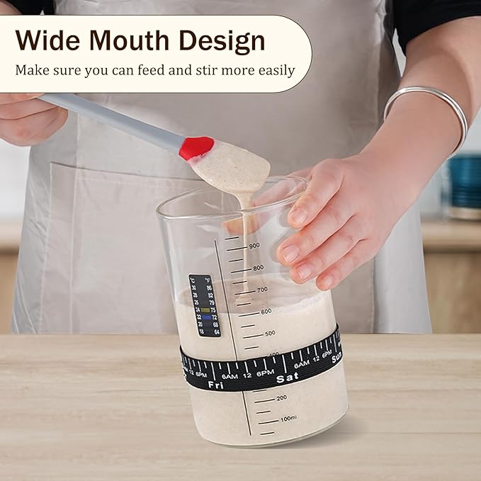 Sourdough Starter Glass Jar, 34 OZ Large Wide Mouth Jar for Sour Dough Starter, Easy to Use Sourdough Bread Baking Supplies Kit for Beginners and Pro, 1 Pack
