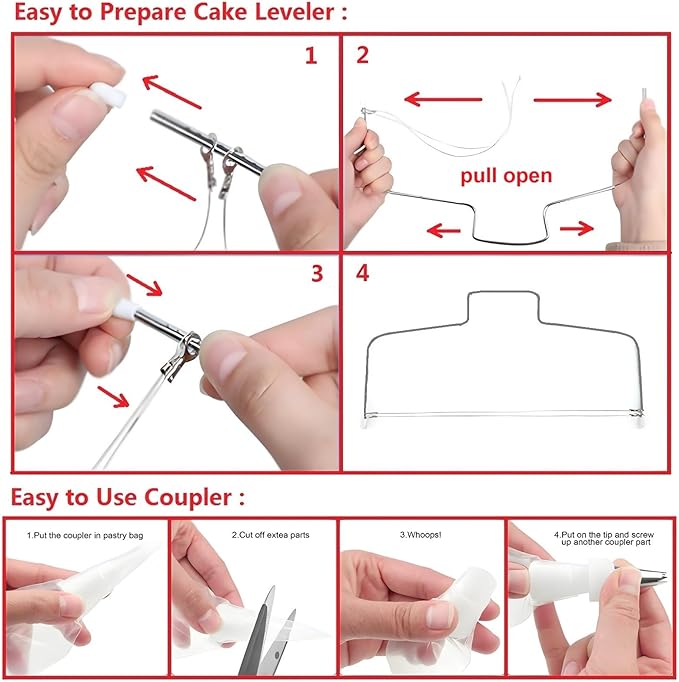 190 Pcs Cake Decorating Kit with Cake Turntable,Cake Leveler,24 Numbered Icing Piping Tips,2 Spatulas,3 Comb Scrapers,2 Couplers,5 Bag Ties,50 Pastry Bags,50 Cupcake Liners,50 Cake Flags