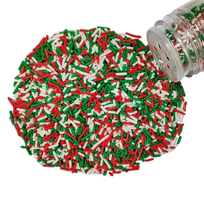 Homankit Christmas Jimmy Red Green and White Jimmies Sprinkles Edible Sprinkle Candy Soft Jimmies Toppings for Ice Cream, Cupcake, Cake, Cookie, Dessert Decorating 2.75 Ounces