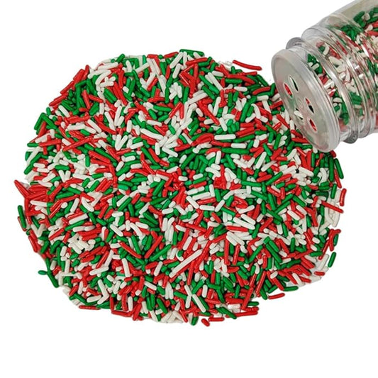 Homankit Christmas Jimmy Red Green and White Jimmies Sprinkles Edible Sprinkle Candy Soft Jimmies Toppings for Ice Cream, Cupcake, Cake, Cookie, Dessert Decorating 2.75 Ounces