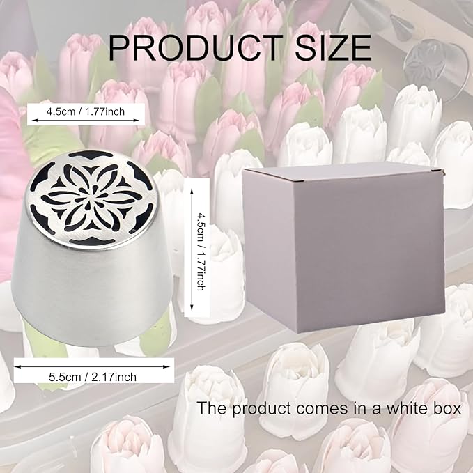 Russian Piping Tips Set 2PCS Stainless Steel Cake Decorating Kit for 3D Flowers Roses Extra Large Icing Nozzles Flower Tips Baker Tools for Wedding Birthday Cakes Cupcakes Cookies (Silver A-2)
