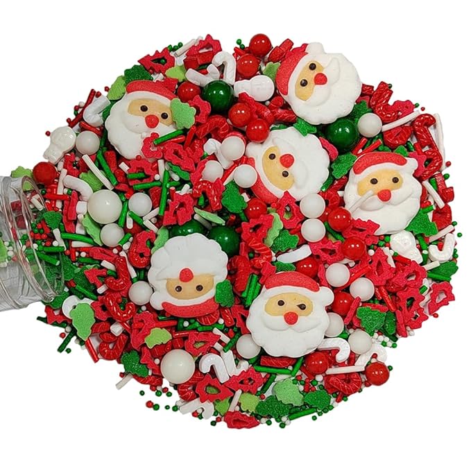 Homankit Christmas Sprinkles for Cake Decorating Edible Santa Claus Candy Sprinkle Mix Cake Cupcake Toppers Cookie Dessert Decorations with 6 Pieces Santa Claus