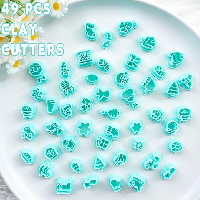 49 Shapes Christmas Studs Clay Earrings Cutters, Christmas Tree Polymer Clay Cutters for Polymer Clay Jewelry