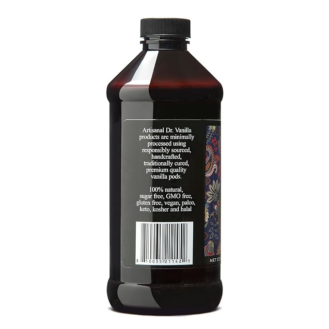 Alcohol-Free Natural Vanilla, Nature Sourced For Baking, Sweet Drinks And More, Small Batch Handcrafted From Madagascar Bourbon Vanilla Pods (16oz)