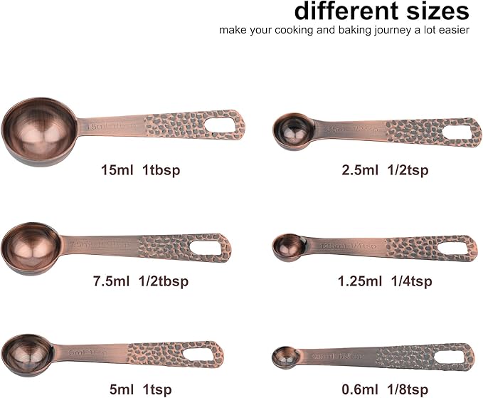 Smithcraft Copper Measuring Cups and Spoons Set 14, Stainless Steel Measuring Cups and Spoons for Baking&Kitchen, Metal Metric&US Dry&Liquid 5 Measure Cups & 6 Spoons with Leveler&Conversion Chart