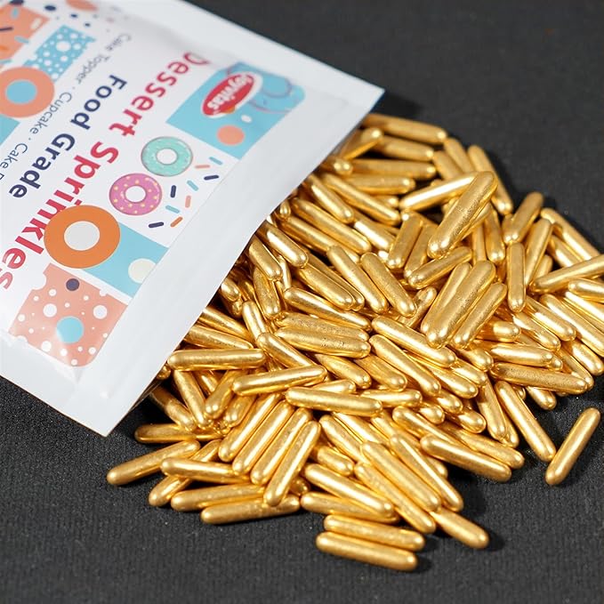 Christmas Gold Sprinkles, 150g/5.29oz, Edible Sprinkles, Metallic Rods Candy, Gold Rods Sugar For Baking, Donuts, Cakes, Cupcakes, Cookies, Wedding Party, Holiday