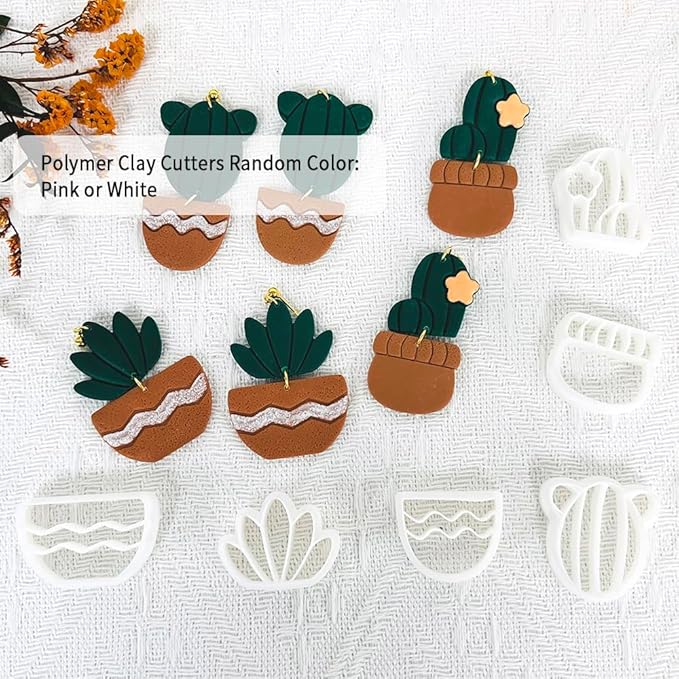 Xaekicr Cactus Polymer Clay Cutters – 10 Pcs Plant and Pot Clay Cutters Set for Earrings and DIY Crafts, Polymer Clay Tools for Jewelry Making