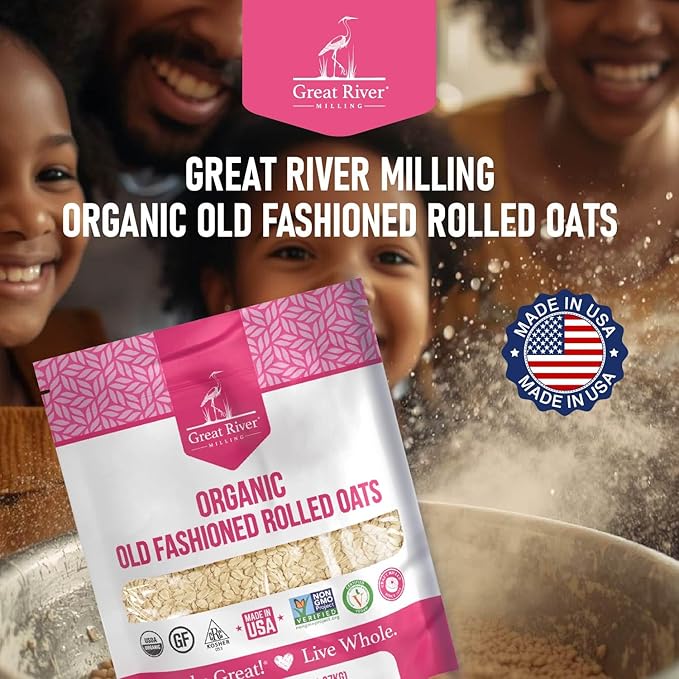 Great River Milling Organic Old Fashioned Rolled Oats | Gluten Free Whole Grain, USDA Organic, Non-GMO, Kosher | Hearty Texture for Oatmeal, Granola, Cookies, Baking & Meal Prep | 5 Lb