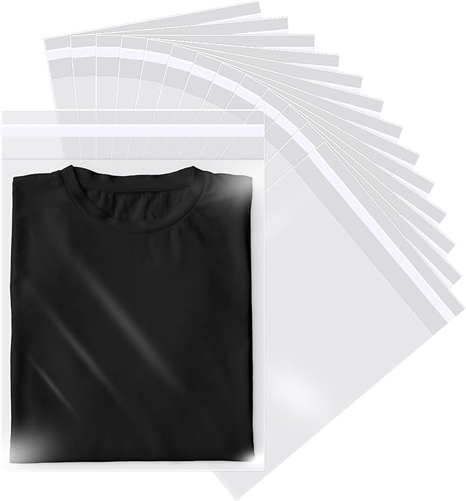 Prestee Self Sealing Cellophane Bags 11x14 Inches - 200 Pack Clear Poly Bags for Shirts, Treats, and Gifts - Self-Sealing and Twist-Tie Closure - 100% Polypropylene - Food-Friendly Cello Bags