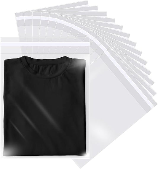 Prestee Self Sealing Cellophane Bags 11x14 Inches - 200 Pack Clear Poly Bags for Shirts, Treats, and Gifts - Self-Sealing and Twist-Tie Closure - 100% Polypropylene - Food-Friendly Cello Bags