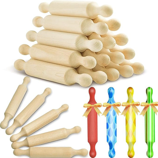 Suclain 15 Pcs Wooden Mini Rolling Pin Long Kitchen Baking Small Dough Rolling Pin for Children Fondant Pastry Pizza Crafting and Imaginative Play for Halloween and Christmas Presents (7 Inches)