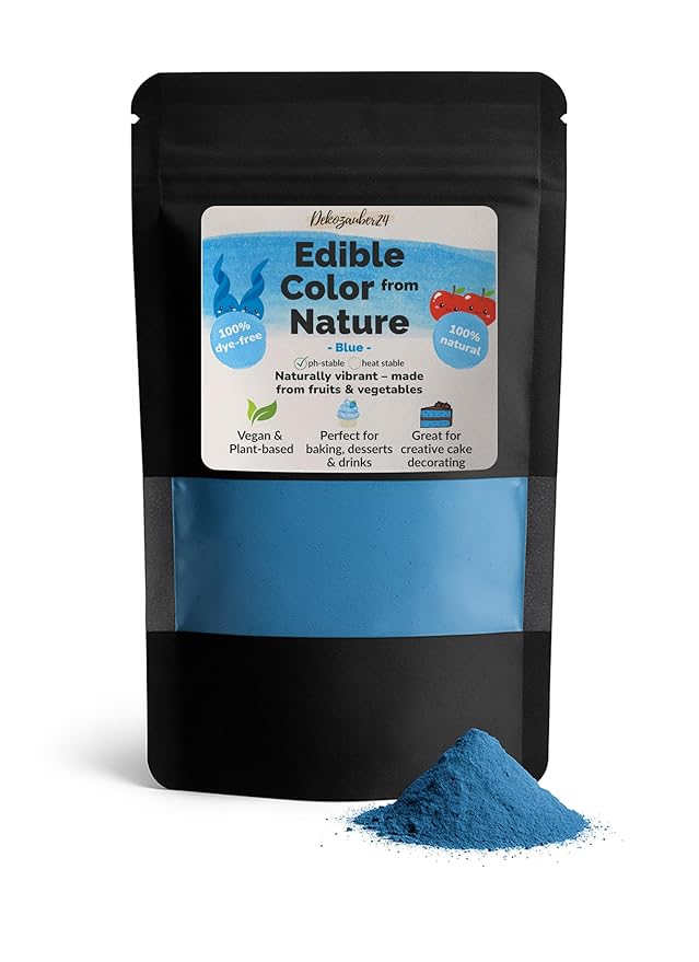 Dekozauber24 Natural blue food coloring, 0.35oz edible powder, dye free, vegan, plant based and gluten free color for baking