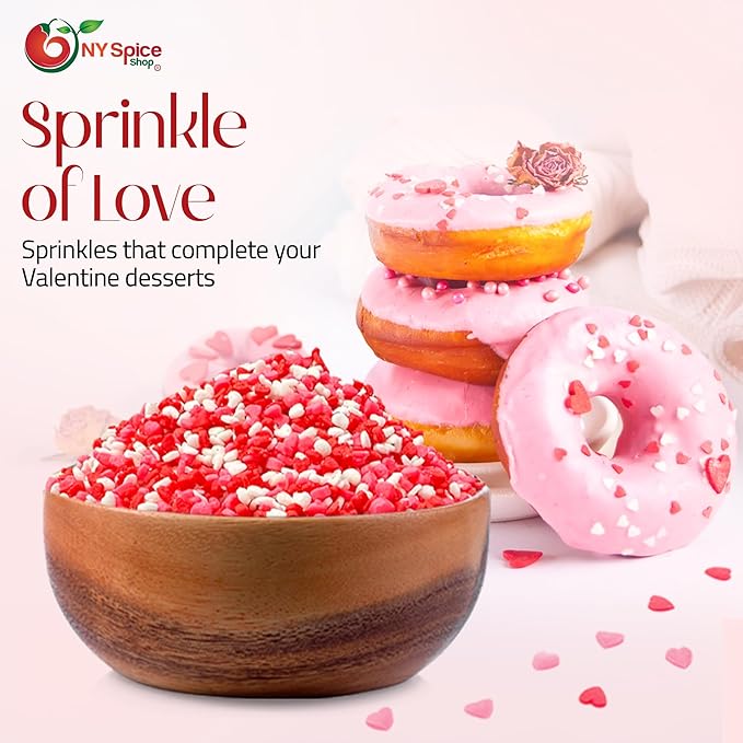 NY Spice Shop Multicolored Heart Sprinkles - 1 Pound Heart Shaped Sprinkles Edible Gifts - Candy Hearts Sprinkles – Red Candy Hearts for Grinch Cookies