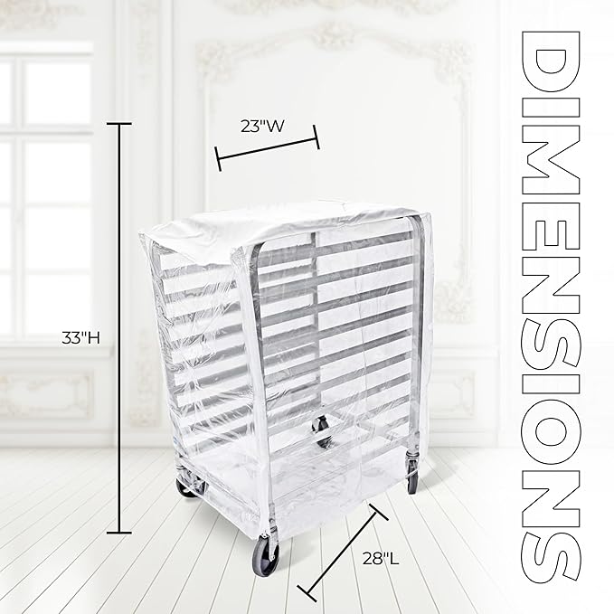 Bakery Food Pan Sheet Rack Cover – Heavy Duty PVC Vinyl Zippered Bun Pan Rack Cover – Long-lasting Use Durable Covers with 3 Zippers – Made in USA (Transparent, 23"W x 28"L x 33"H)