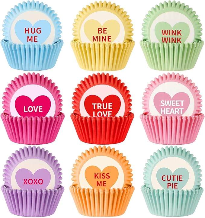 SANNIX 450Pcs Valentine's Day Cupcake Liners, Heart Candy Love XOXO Baking Cups Cupcake Wrappers Paper Wraps Muffin Liners for Valentines Day Wedding Birthday Party Candy Cake Decorations Supplies