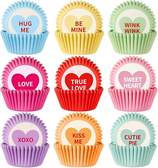 SANNIX 450Pcs Valentine's Day Cupcake Liners, Heart Candy Love XOXO Baking Cups Cupcake Wrappers Paper Wraps Muffin Liners for Valentines Day Wedding Birthday Party Candy Cake Decorations Supplies