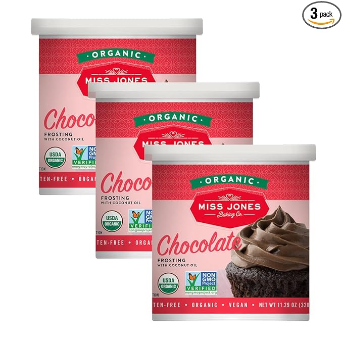 Miss Jones Baking Organic Buttercream Frosting, Perfect for Icing and Decorating, Vegan-Friendly: Rich Fudge Chocolate (Pack of 3)